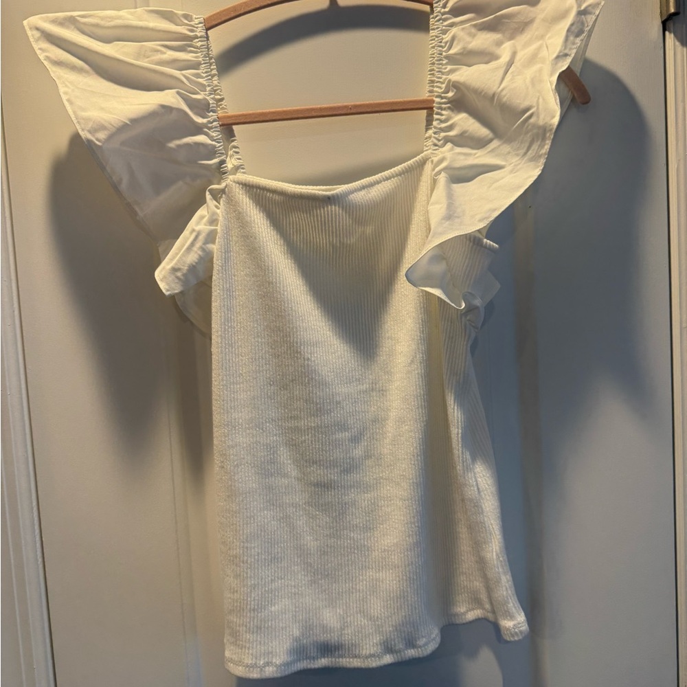 White Ruffled Sleeve Tank Top